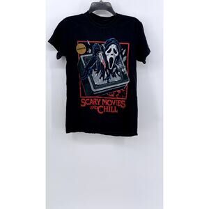 GHOST FACE Unisex Black Scary Movies & Chill Graphic Short Sleeve T-Shirt SZ S
